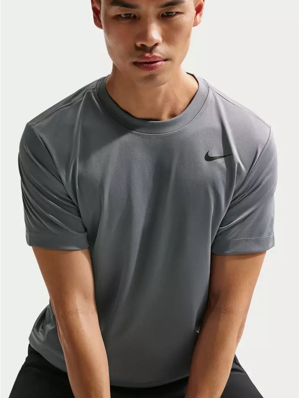 Nike Men’s Short Sleeve Crew Tee — Charcoal Gray with Black Swoosh